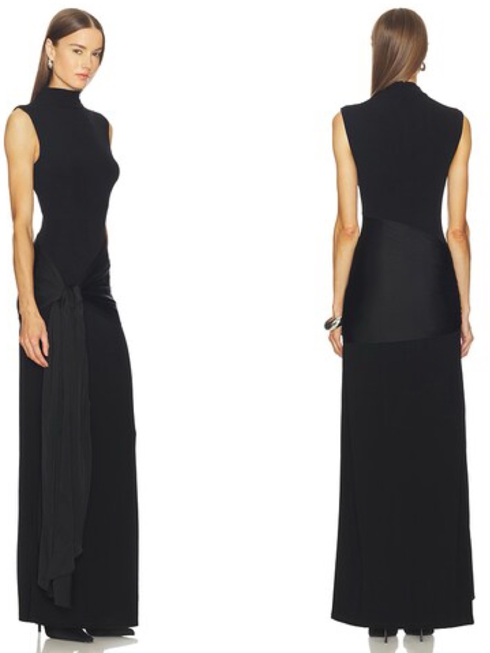 SRG REVOLVE Black Sleeveless Maxi Gown with Draped Knot Detail - Picture 4 of 10